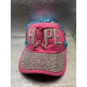 Bling Studded Cotton Denim Cap Breast Cancer Hope Pink Ribbon
